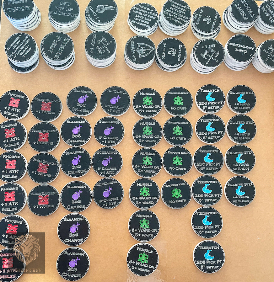 Slaves to Darkness Army Tokens | Double-Sided Acrylic | Updated Rules for New Battle Tome | 6 Color Options