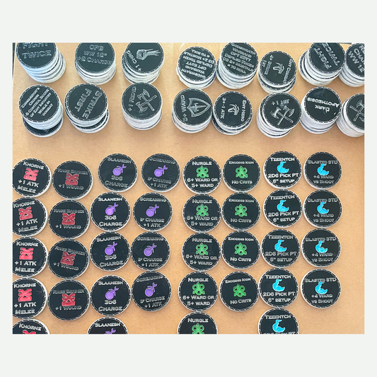 Slaves to Darkness Age of Sigmar acrylic army reminder tokens product photo by Forge Honor
