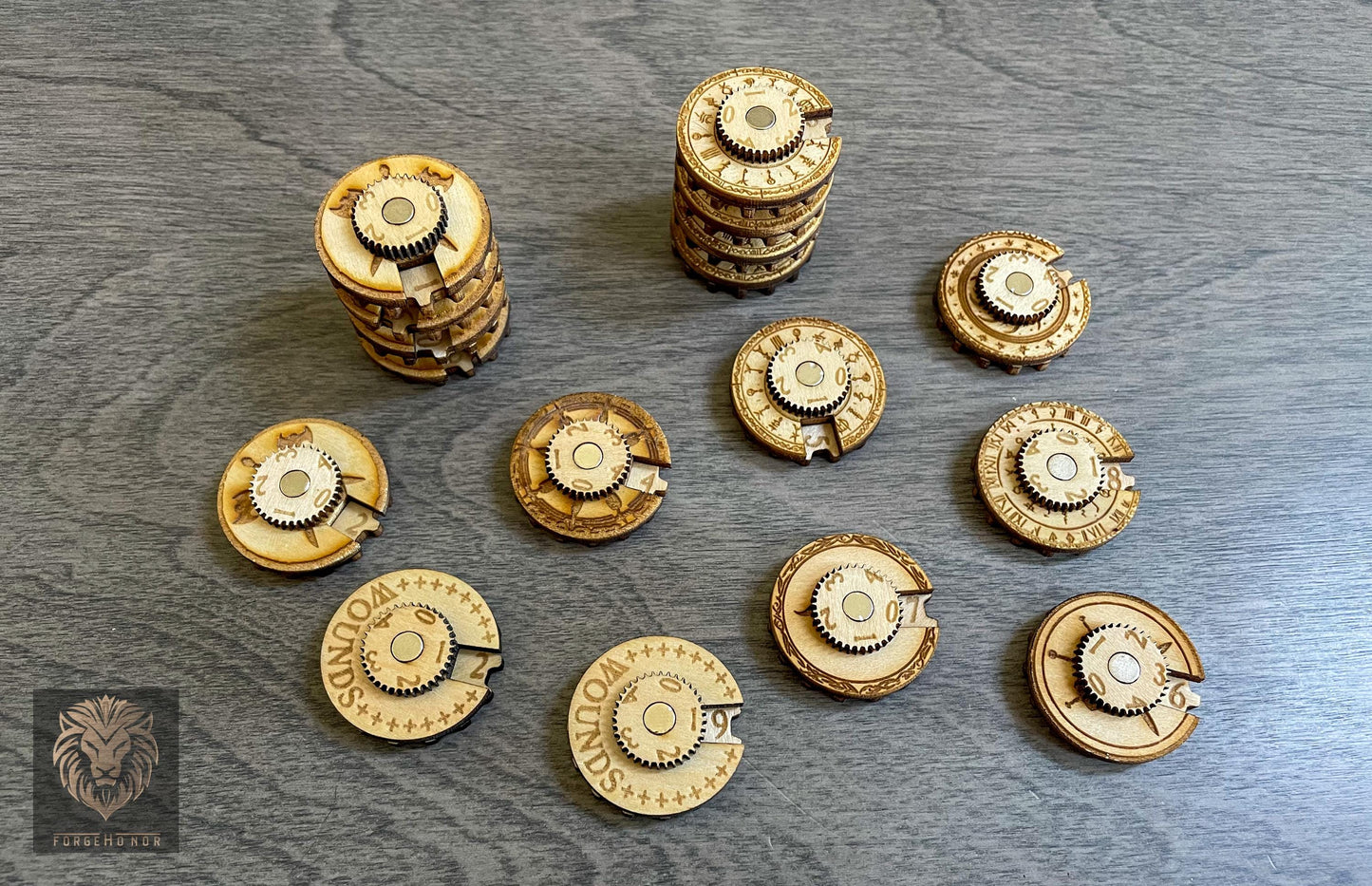 Magnetized Wargaming Counters (Set of 5) | Wooden Tabletop Dial, 0-49